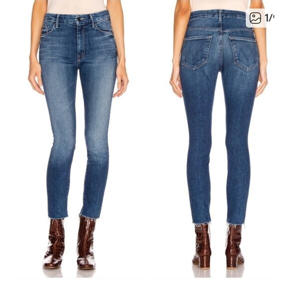 Mother Womens Looker Ankle Fray Jeans Size 27 High Waisted Skinny Fit Blue - Picture 1 of 10